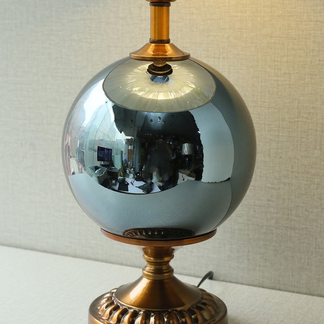 Black Glass Round Shape Table Lamp (Pair) - Image 2