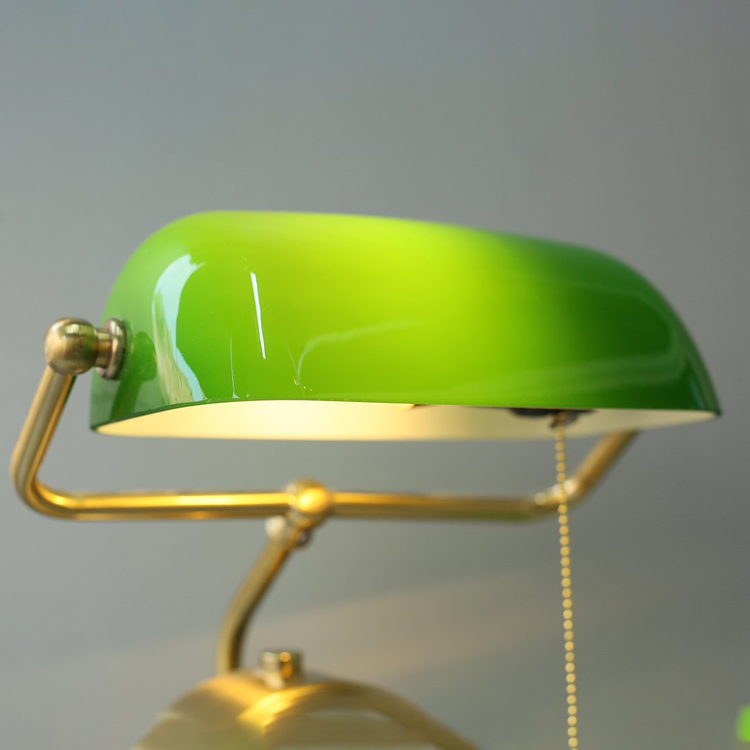 Green Glass Banker with Built-In Clock Study Lamp (Each) - Image 2
