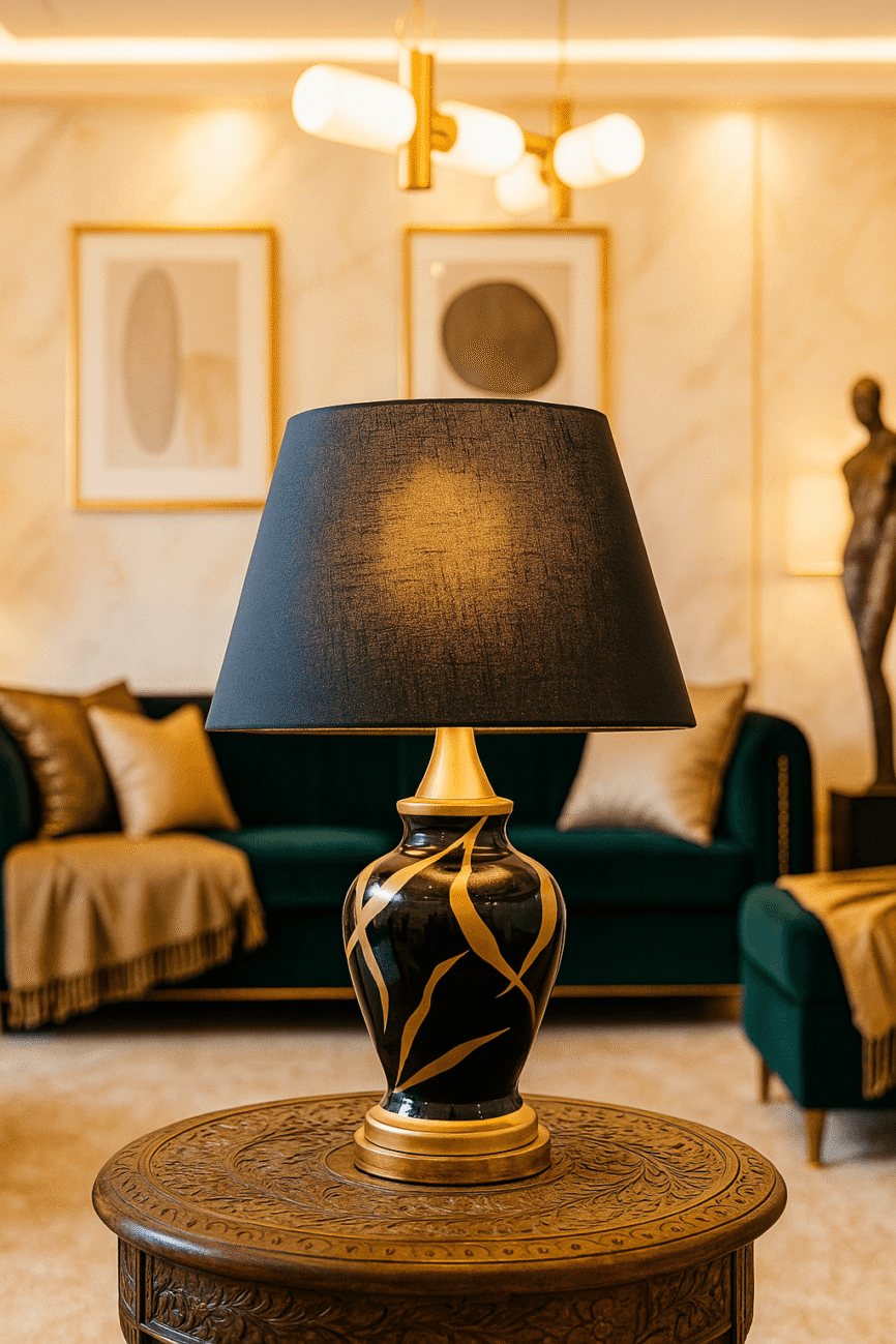 Golden Leaves Ceramic Table Lamp (Pair)